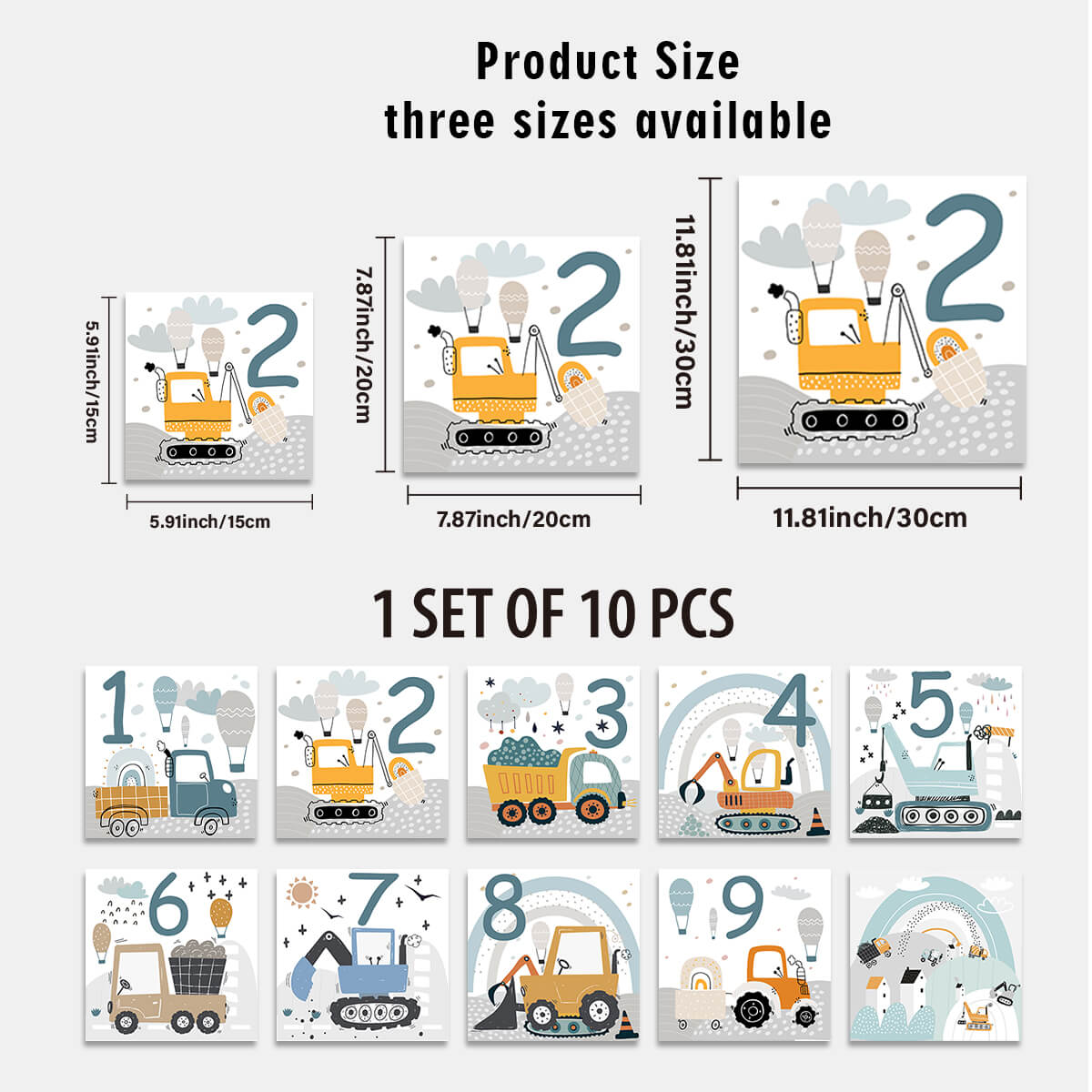 Floor Stickers of Hopscotch with Construction Vehicle Patterns and Numbers